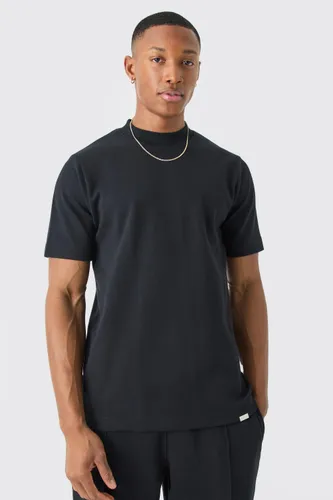 Mens Black Man Slim Fit Extended Neck Heavy Interlock T-shirt, Black