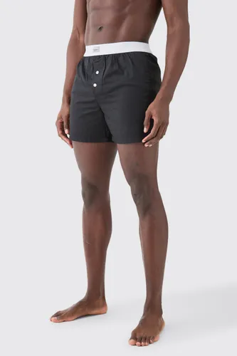 Mens Black Man Tab Woven Boxer Shorts, Black