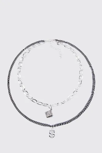 Mens Black Multi Layer Pendant Detail Necklace, Black