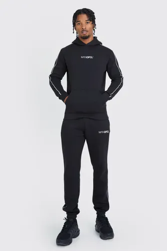 Mens Black Muscle Fit Ofcl Man Hooded Tracksuit, Black
