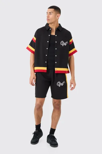 Mens Black OFCL Baseball Shirt And Shorts Set, Black