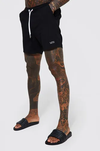 Mens Black Original Man Mid Length Swim Shorts, Black