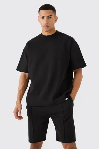 Mens Black Overisized T-shirt & Short Interlock Set, Black