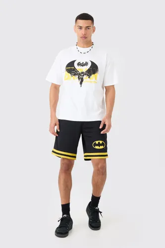 Mens Black Oversized Batman License T-shirt And Mesh Short Set, Black