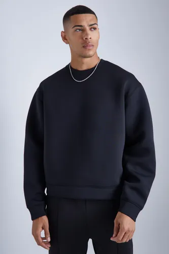 Mens Black Oversized Boxy Bonded Scuba Sweatshirt, Black