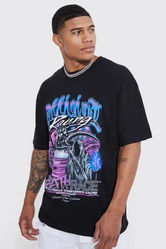 Mens Black Oversized Death Race Graphic T-shirt, Black