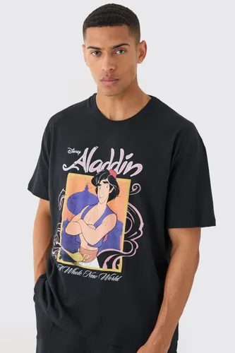 Mens Black Oversized Disney Aladdin License T-shirt, Black