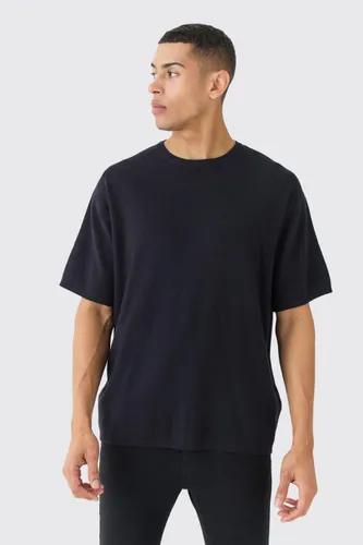 Mens Black Oversized Knitted T-shirt, Black
