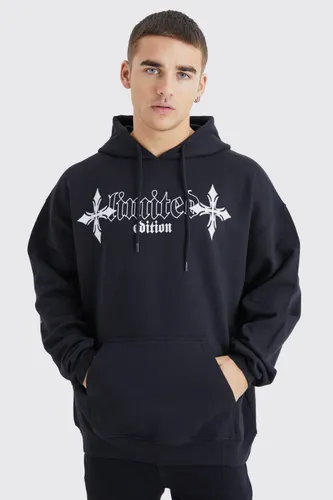 Mens Black Oversized Limited Edition Graphic Hoodie, Black