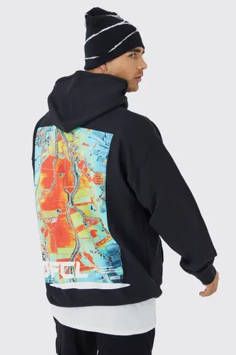 Mens Black Oversized Ofcl Graphic Hoodie, Black