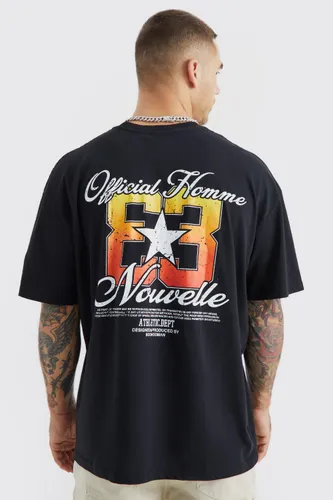 Mens Black Oversized Ombre Varsity Back Print T-shirt, Black