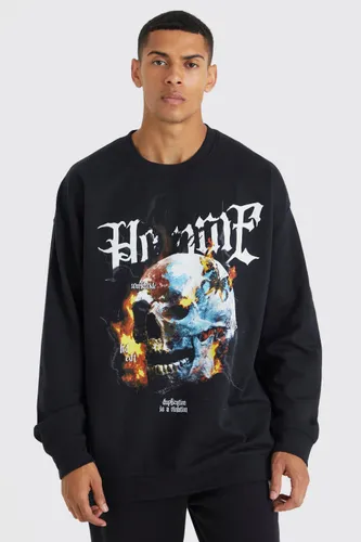 Mens Black Oversized Skull Graphic Sweatshirt, Black