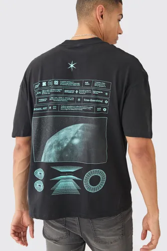 Mens Black Oversized Space Graphic T-shirt, Black