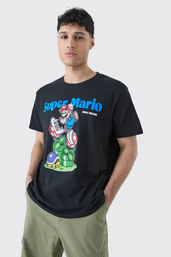 Mens Black Oversized Super Mario License T-shirt, Black