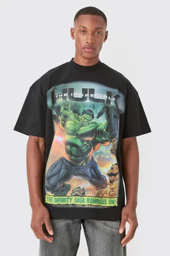 Mens Black Oversized The Hulk Large Scale License T-shirt, Black