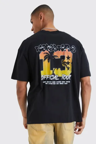 Mens Black Oversized Varsity Palm Graphic T-shirt, Black