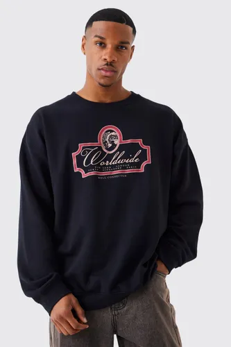Mens Black Oversized Worldwide Graphic Sweatshirt, Black