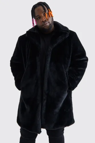 Mens Black Plus Faux Fur Overcoat, Black