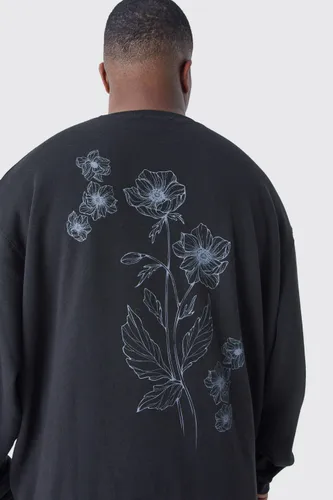 Mens Black Plus Flower Stencil Graphic Sweatshirt, Black