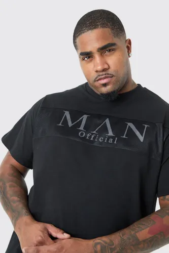 Mens Black Plus Man Slim Reflective, Mesh Overlay T-shirt, Black