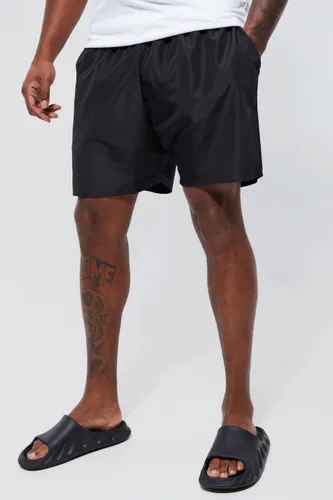Mens Black Plus Mid Length Ripstop Swim Shorts, Black