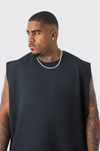 Mens Black Plus Oversized Pleated vest, Black