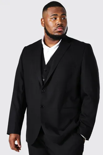 Mens Black Plus Size Slim Single Breasted Suit Jacket, Black