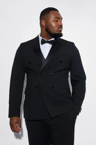 Mens Black Plus Skinny Tuxedo Double Breasted Suit Jacket, Black