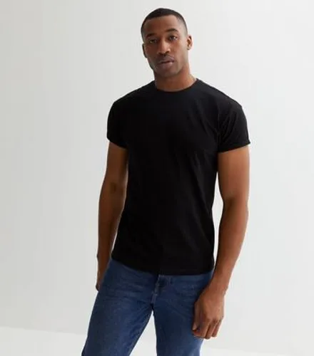 Men's Black Roll Sleeve T-Shirt New Look