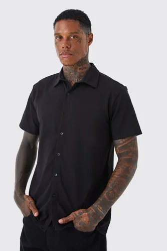Mens Black Short Sleeve Jersey Slim Fit Shirt, Black