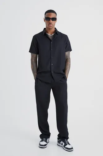 Mens Black Short Sleeve Soft Twill Smart Shirt & Trouser, Black