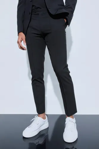 Mens Black Skinny Fit Cropped Suit Trousers, Black