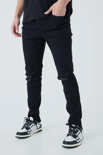 Mens Black Skinny Jeans With Ripped Knees, Black