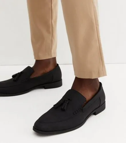 Men's Black Suedette Tassel Trim Loafers New Look