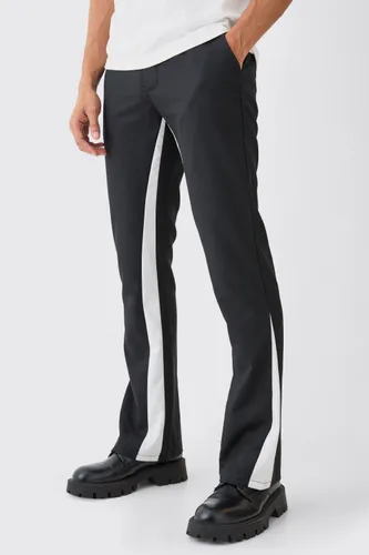 Mens Black Tailored Gusset Detail Flared Trousers, Black