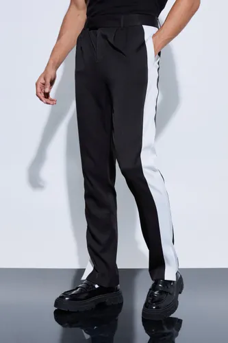 Mens Black Tailored Sports Stripe Split Hem Trousers, Black