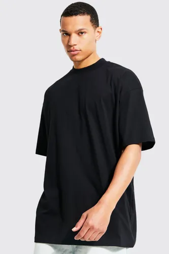 Mens Black Tall Loose Fit Extended Neck Basic T-shirt, Black