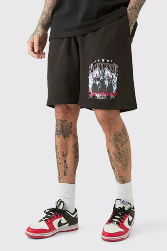 Mens Black Tall Oversized Fit Dog Print Jersey Shorts, Black
