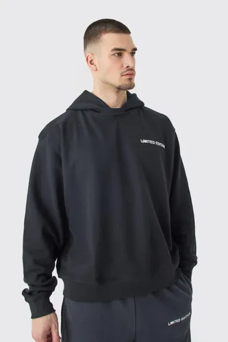Mens Black Tall Oversized Loopback Hooded Sweatshirt, Black