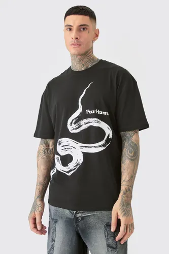 Mens Black Tall Pour Homme Snake Graphic Oversized T-shirt, Black