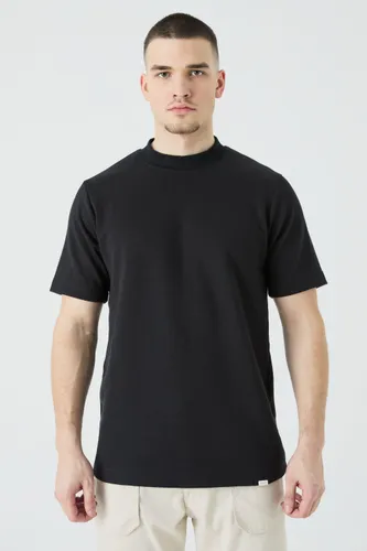 Mens Black Tall Slim Fit Extended Neck Heavy Interlock T-shirt, Black