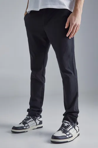 Mens Black Technical Stretch Tailored Slim Fit Trousers, Black