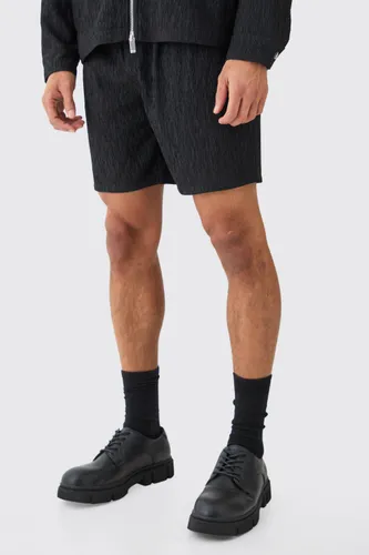 Mens Black Textured Satin Elasticated Waist Shorts, Black