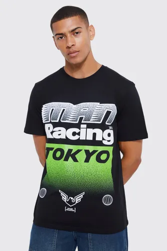 Mens Black Tokyo Moto Racing Print T-shirt, Black