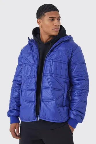 Mens Blue Homme Quilted Puffer With Hood, Blue