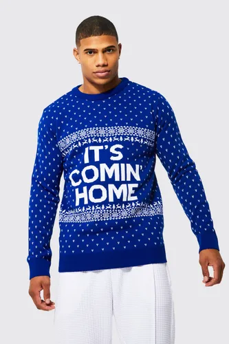 Mens Blue It's Comin Home Christmas Jumper, Blue