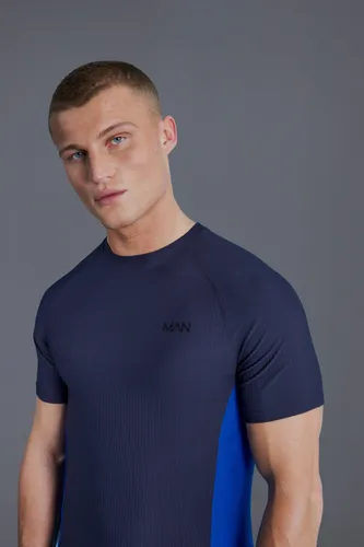 Mens Blue Man Active Muscle Fit Colour Block T-shirt, Blue