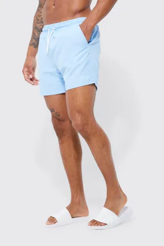 Mens Blue Man Signature Mid Length Swim Shorts, Blue