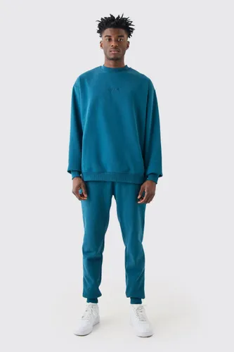 Mens Blue Offcl Oversized Extended Neck Sweatshirt Tracksuit, Blue