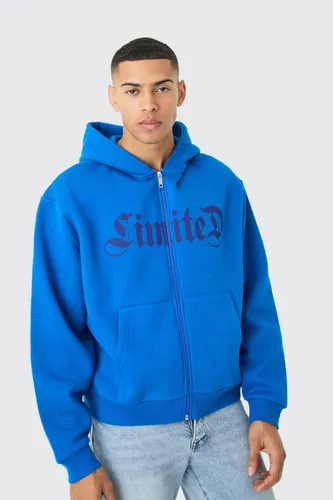 Mens Blue Oversized Boxy Limited Zip Through Hoodie, Blue